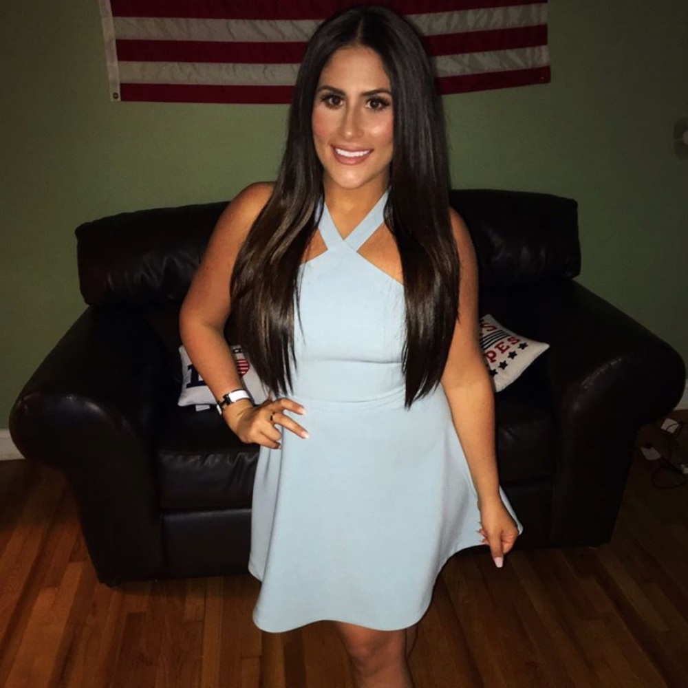 Blue short dress.